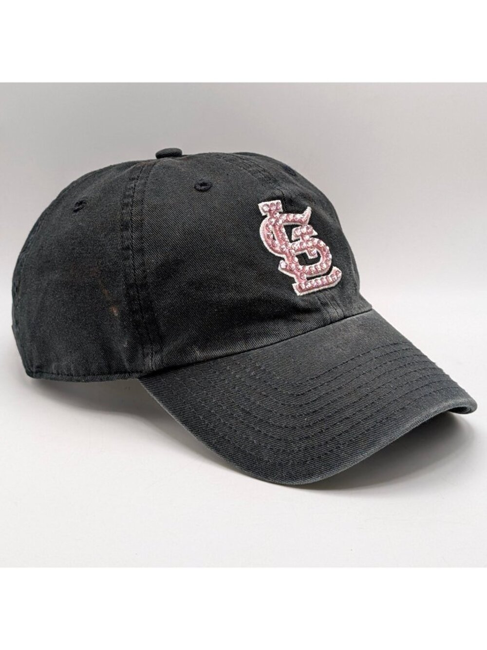 St. Louis Cardinals Pink & Black Sparkle Rhinestone Strap Back Hat Cap MLB Twins